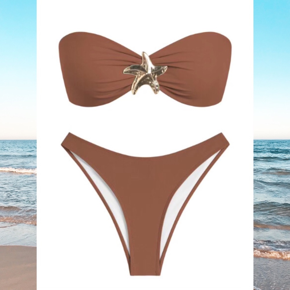 Strapless Brown Starfish Accent Bikini Set